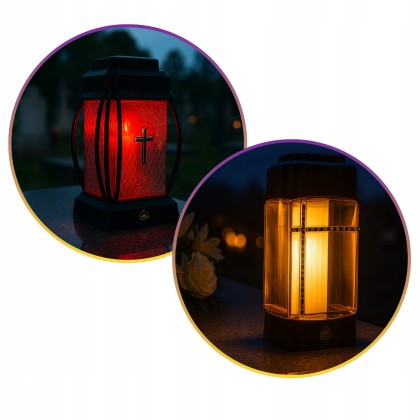Znicz SOLARNY Znicz na Grób Czarna Kapliczka Lampion Znicz LED Brokat