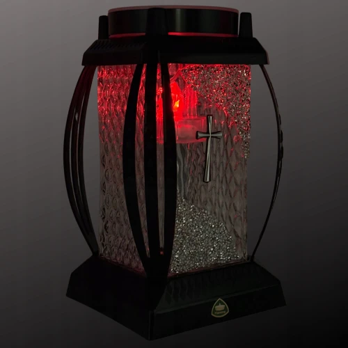 Znicz SOLARNY Znicz na Grób Czarna Kapliczka Lampion Znicz LED Brokat