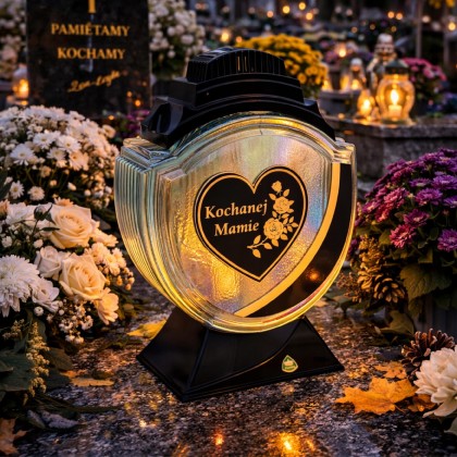 Znicz dla Mamy szklany lampion serce 31 cm z wkładem parafinowym