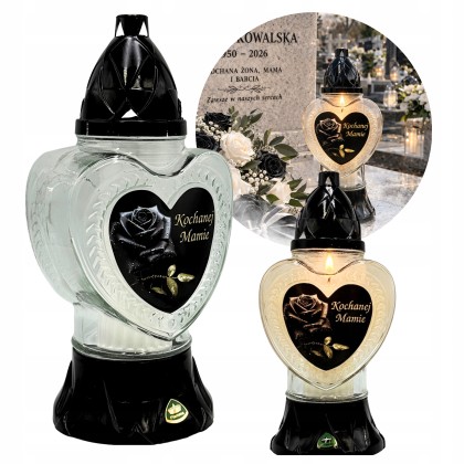 Znicz dla Mamy szklany lampion róża 26 cm z wkładem parafinowym