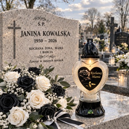 Szklany znicz dla Mamy z motywem róży