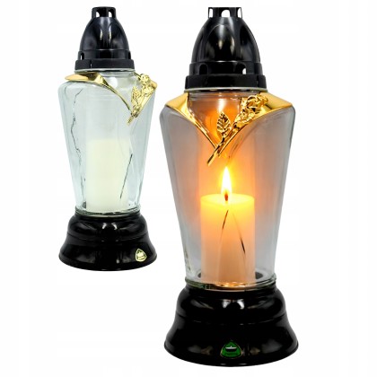 znicz klasyczny z dekoracyjnym złotym paskiem z różą