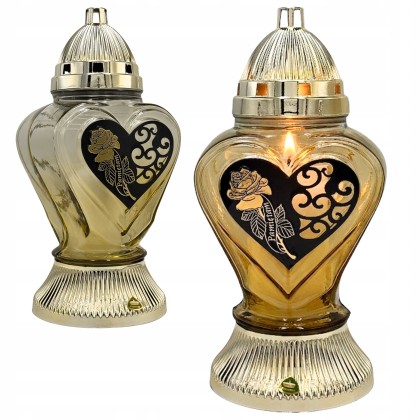 znicz w kształcie serca z różą złoty