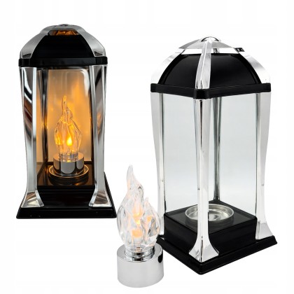 Kapliczka nagrobna srebrno-czarna z przeszkloną obudową