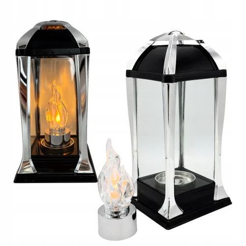 Kapliczka nagrobna srebrno-czarna z przeszkloną obudową