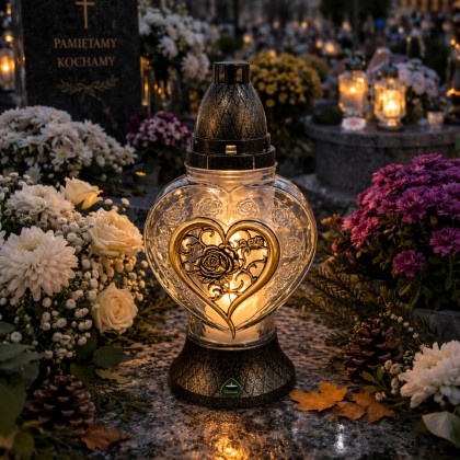 znicz serce ze złotą różą