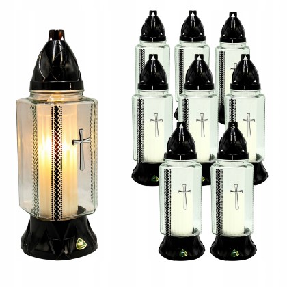 Zestaw 8 sztuk zniczy z krzyżem i cyrkonią