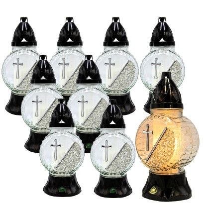 Znicze szklane z krzyżem 8 szt. – elegancki komplet