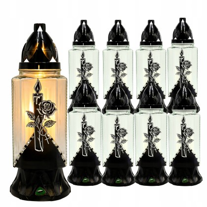 Szklane znicze świeca róża 8 sztuk