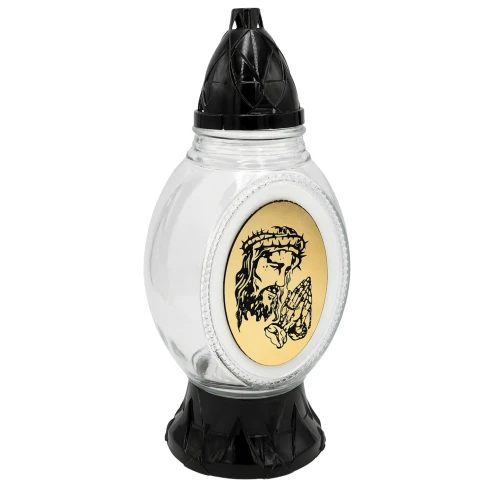 Znicz szklany 30 cm z wkładem parafinowym w zestawie