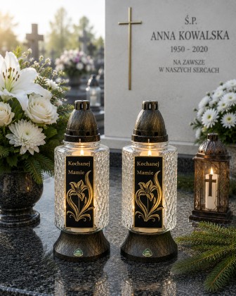 Znicz Kochanej Mamie czarno-złoty 30 cm