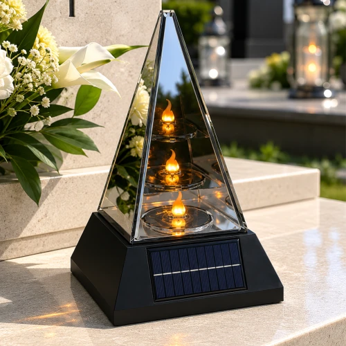 lampion solarny lustrzany piramida  z efektem płomienia