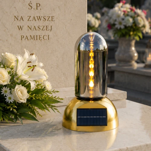 lampion solarny lustrzany szklana tuba złota podstawa z wbudowanym solarem