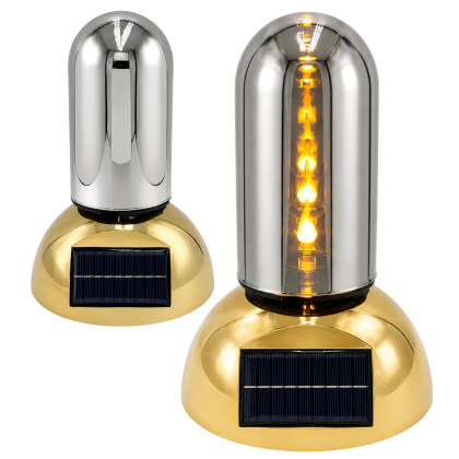 lampion solarny lustrzany z efektem płomienia 3d złota podstawa z solarem 22 cm