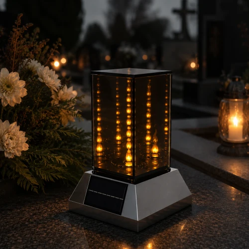 lampion solarny z efektem lustra przyciemna szybą i fotowoltaiką wbudowaną w podstawę