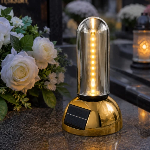 lampion solarny lustrzany szklana tuba złota podstawa z wbudowanym solarem