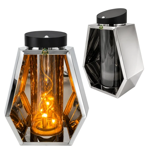 lampion solarny srebrny ze swiecami Led szklaną tubą i automatycznym czujnikiem ruchu