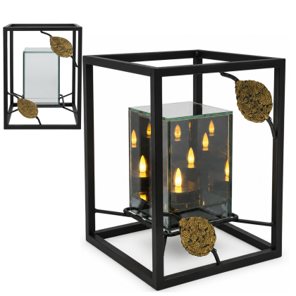 lampion lustrzany z metalową ramką z efektem płomienia 3D