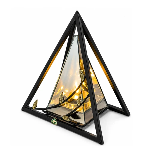 lampion z efektem płomienia 3d w trójkątnej metalowej ramce