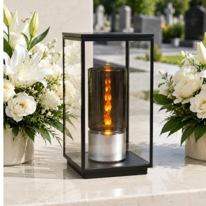 świeca led z efektem lustra oraz płomienia 3D srebrna do lampionów i zniczy 15 cm