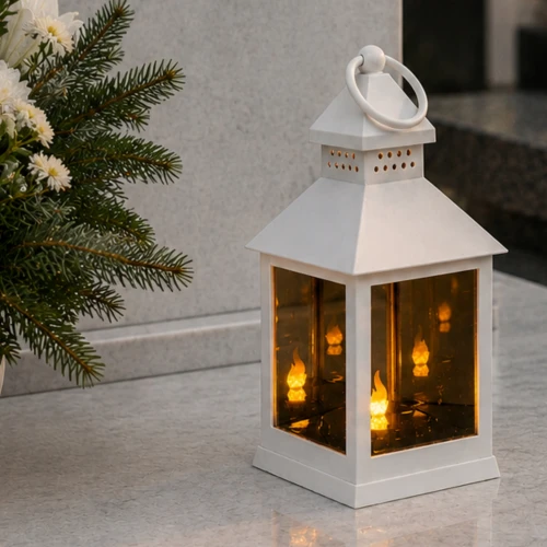 Lampion Biały na baterie z efektem płomienia 3D 25 cm