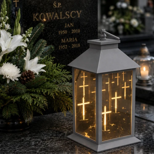 Duża Kapliczka LED Szara z krzyżykiem 3d na baterie
