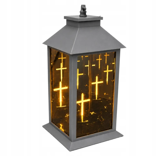 Lampion 3D Szary na baterie z krzyżem 29 cm