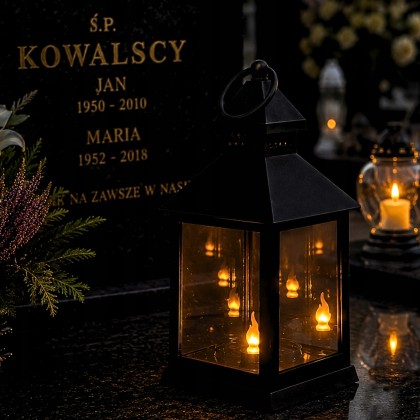 lampion LED czarny z efektem płomienia 3D