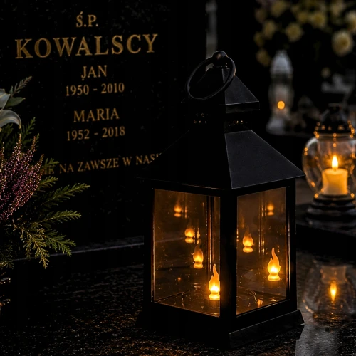 lampion LED czarny z efektem płomienia 3D