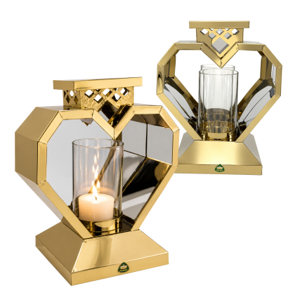lampion serce metalowy ze szklaną tubą 24 cm