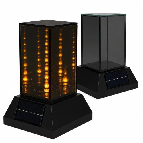 lampion solarny lustrzany kwadrat szescian z efektem płomienia 3d