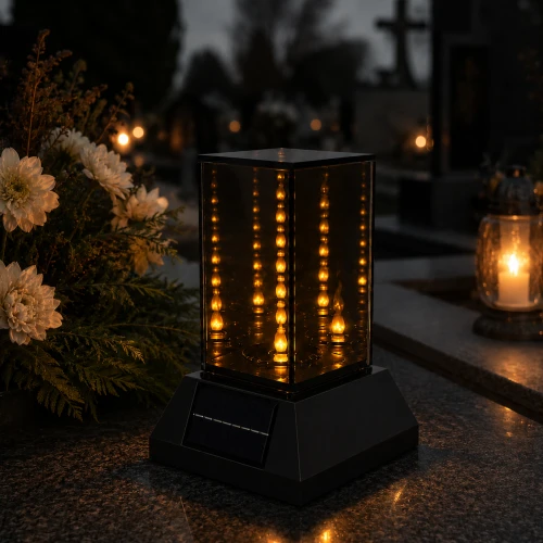 lampion solarny z efektem lustra przyciemna szybą i fotowoltaiką wbudowaną w podstawę