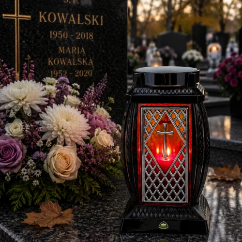 znicz solarny z czerwonym światłem