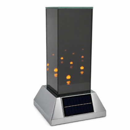 lampion solarny lustrzany kwadrat szescian z efektem płomienia 3d 27 cm