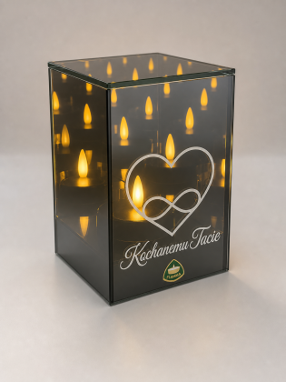 Lampion lustrzany znicz Kochanemu Tacie z efektem płomienia 3D 10x10x15cm