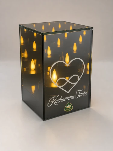 Lampion lustrzany znicz Kochanemu Tacie z efektem płomienia 3D 10x10x15cm