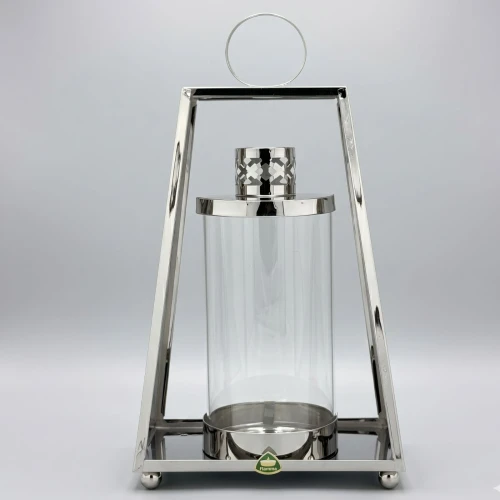 lampion metalowy srebrny ze szklaną tubą na wkład 30 cm