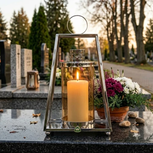 znicz srebrny metalowy latarenka ze szklaną tubą na wkład