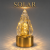 świeca solarna do lampionów, wkład solarny do zniczy ze złotą okrągłą podstawą o średnicy 6 cm. Wysokość wkładu 12 cm. barwa światła ciepła biel, jasny żółty