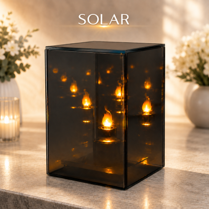 znicz solarny lustrzany szescian z efektem płomienia 3D