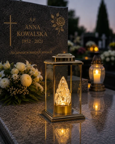 aranzacja swiecy led na cmentarzu w zniczu