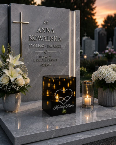 Znicz dla mamy kostka z płomieniem 3D z napisem kochanej mamie