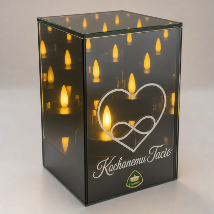 Lampion z efektem lustra i płomienia 3D dla Taty z napisem Kochanemu Tacie i sercem z nieskończonością