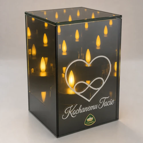 Lampion z efektem lustra i płomienia 3D dla Taty z napisem Kochanemu Tacie i sercem z nieskończonością