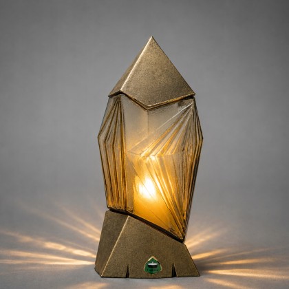 znicz złoty z wkładem parafinowym ozdobną geometryczną czapeczką 27 cm