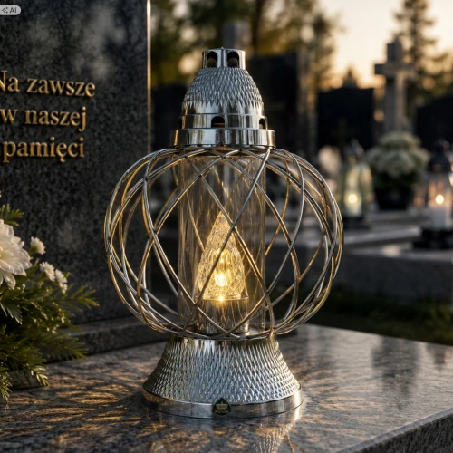 znicz kula srebrna metalowa z wkładem solarnym. znicz solarny. 33 cm wysokości.
