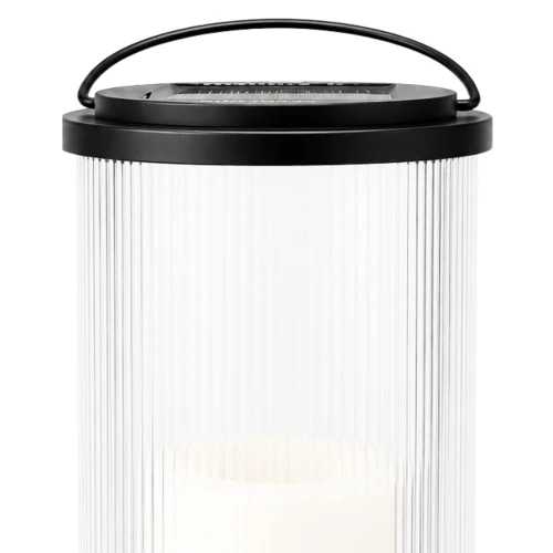 lampa solarna 25 cm, w kształcie walca z ryflowanym szkłem i rączka.