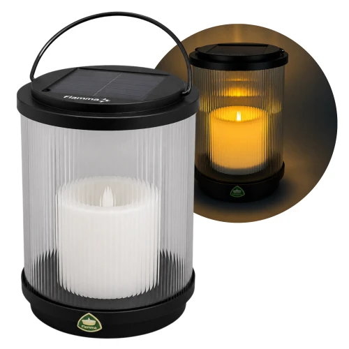 lampa solarna 18 cm, w kształcie walca z ryflowanym szkłem i rączka.