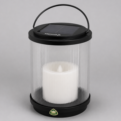 lampa solarna 18 cm, w kształcie walca z ryflowanym szkłem i rączka.