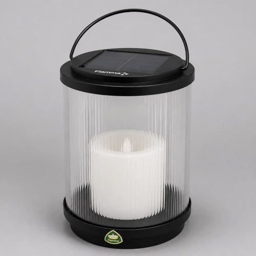lampa solarna 18 cm, w kształcie walca z ryflowanym szkłem i rączka.
